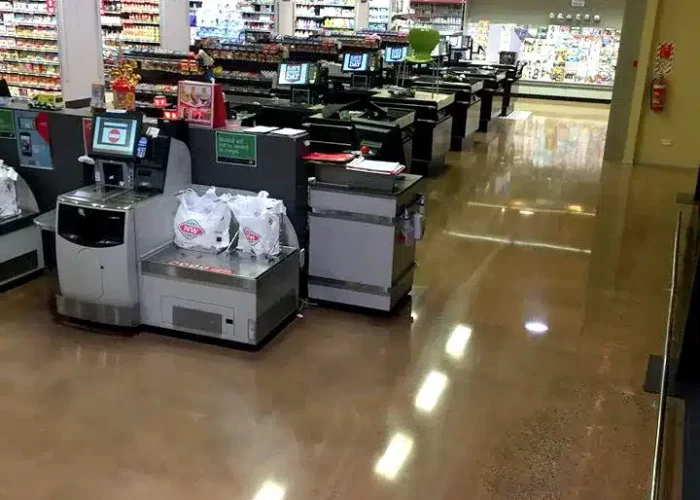 Supermarket checkout polished concrete